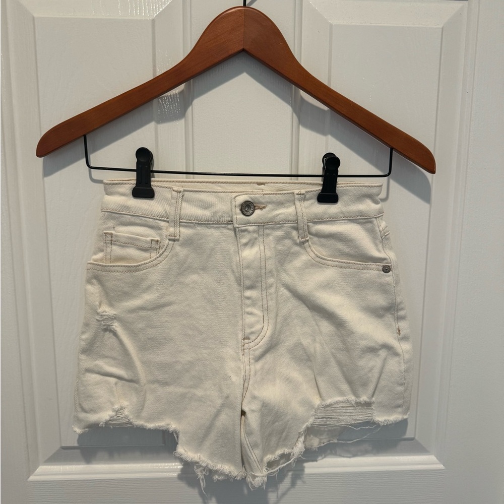 Rewash White Distressed High-Rise Denim Shorts